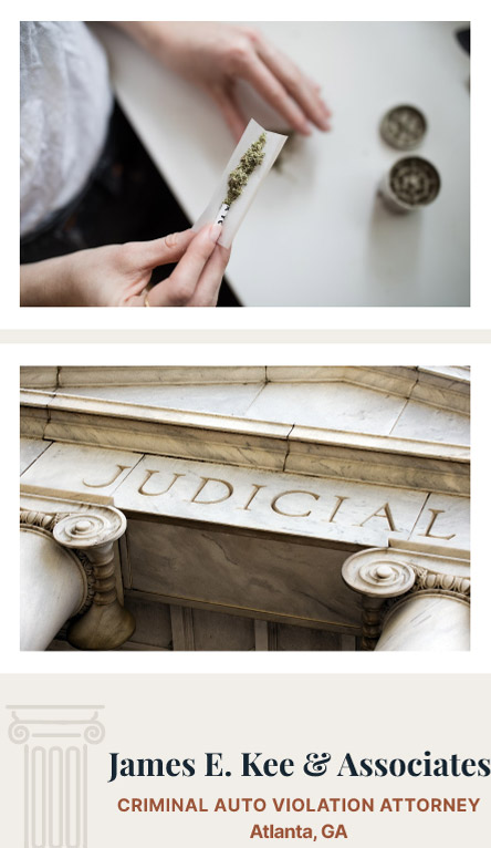 Cannabis and court imagery representing an Atlanta criminal auto violation attorney